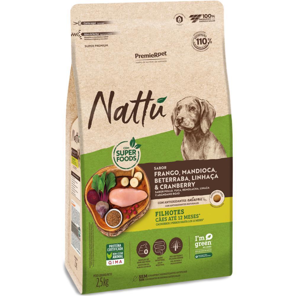 Nattu Cães Filhotes Frango, Mandioca, Beterraba, Linhaça e Cranberry 2,5 kg