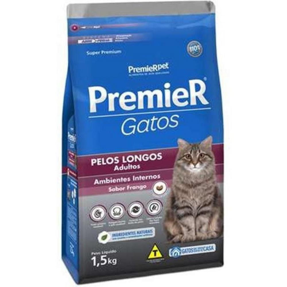 Ração Premier Gatos Ad Pelos Longos Frango 1,5Kg