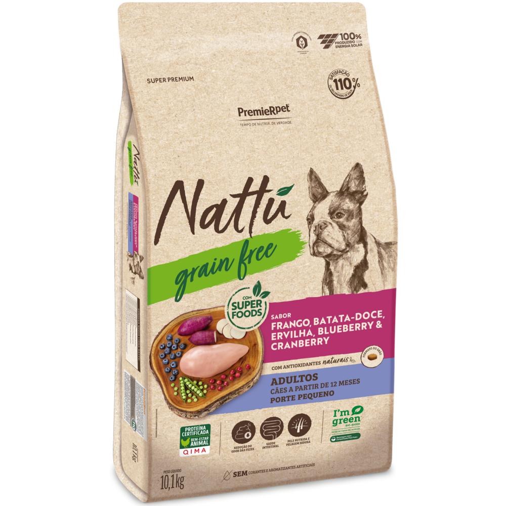 Nattu Cães Adultos Porte Pequeno Grain Free Frango, Batata-doce, Ervilha, Blueberry e Cranberry
